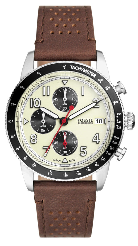 Buy Shop Fossil Sport Tourer Chronograph White Dial Brown Leather Strap Watch for Men - FS6042 USA Online