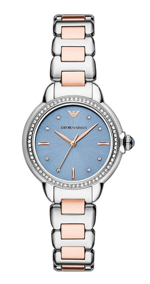 Buy Shop Emporio Armani Three Hand Blue Dial Two Tone Steel Strap Watch for Women - AR11597 USA Online