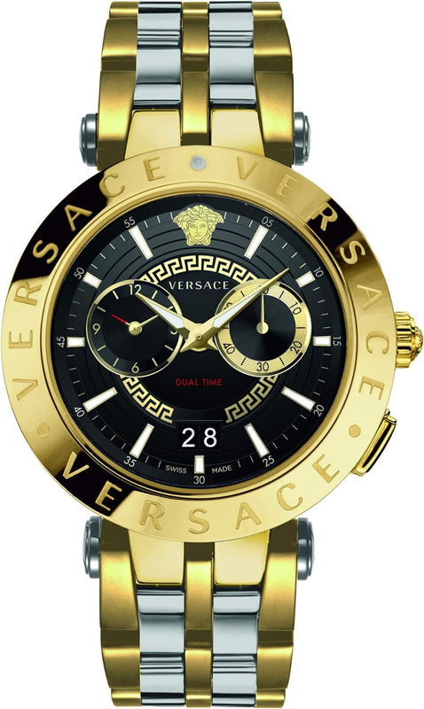 Buy Shop Versace V-Race Quartz Black Dial Gold Steel Strap Watch For Men - VEBV00519 USA Online