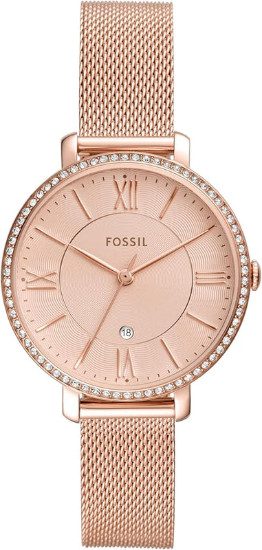 Buy Shop Fossil Jacqueline Quartz Rose Gold Dial Rose Gold Mesh Strap Watch for Women - ES4628 USA Online