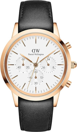 Buy Shop Daniel Wellington Iconic Chronograph Sheffield White Dial Black Leather Strap Watch For Men - DW00100646 USA Online