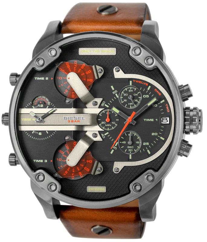 Buy Shop Diesel Mr Daddy 2.0 Chronograph Black Dial Brown Leather Strap Watch For Men - DZ7332 USA Online