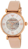 Buy Shop Emporio Armani Meccanico Silver Skeleton Dial Beige Leather Strap Watch For Women - AR60001 USA Online
