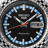 Seiko 5 Sports Checker Flag Special Edition Black Dial Silver Steel Strap Watch For Men - SRPK67K1