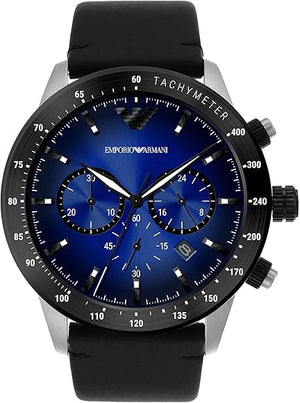 Buy Shop Emporio Armani Mario Chronograph Blue Dial Black Leather Strap Watch For Men - AR11522 USA Online