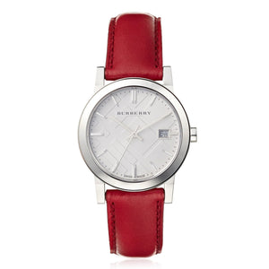 Buy Shop Burberry The City Silver Dial Red Leather Strap Watch for Women - BU9129 USA Online