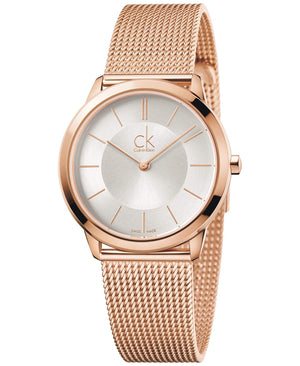Buy Shop Calvin Klein Minimal White Dial Rose Gold Mesh Bracelet Watch for Women - K3M22626 USA Online