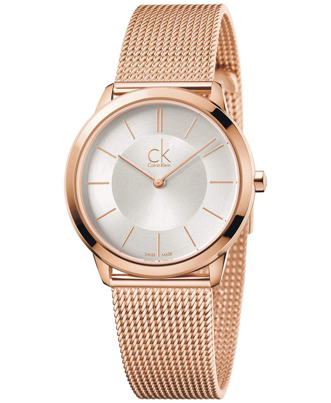 Buy Shop Calvin Klein Minimal White Dial Rose Gold Mesh Bracelet Watch for Women - K3M22626 USA Online