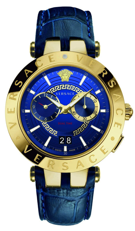 Buy Shop Versace V-Race Multifunction Quartz Blue Dial Blue Leather Strap Watch For Men - VEBV00219 USA Online