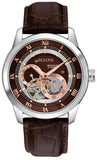 Bulova Classic Skeleton Automatic Brown Dial Brown Leather Strap Watch for Men - 96A120