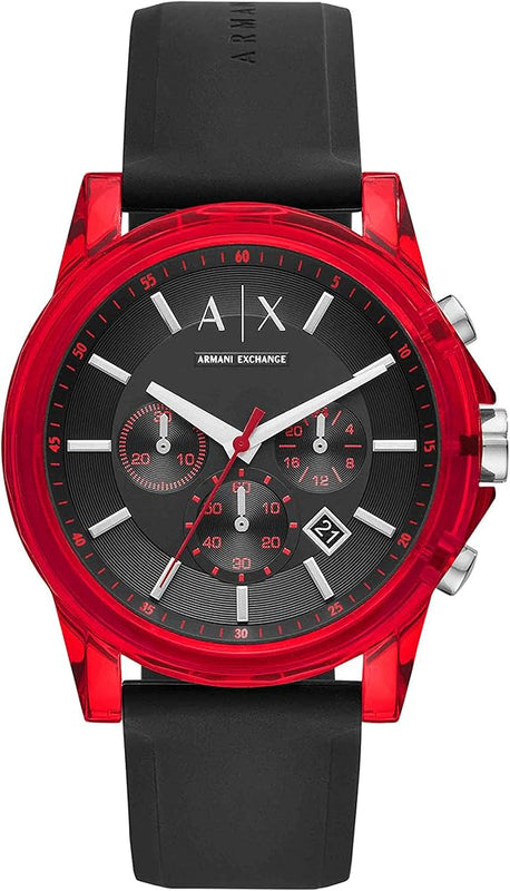 Buy Shop Armani Exchange Outerbanks Chronograph Black Dial Black Silicone Strap Watch For Men - AX1338 USA Online