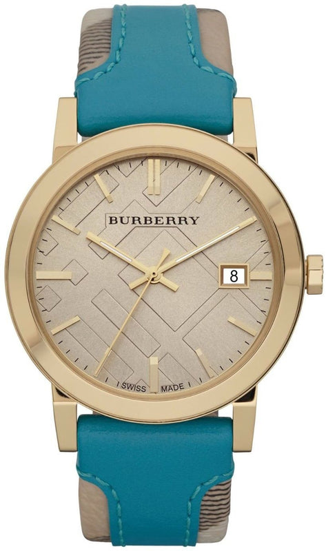 Buy Shop Burberry The City Gold Dial Blue Leather Strap Watch for Women - BU9018 USA Online
