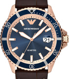 Buy Shop Emporio Armani Pro Planet Three Hand Date Blue Dial Brown Leather Strap Watch For Men - AR11556 USA Online