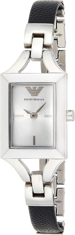 Buy Shop Emporio Armani Chiara Analog Silver Dial Black Leather Strap Watch For Women - AR7372 USA Online