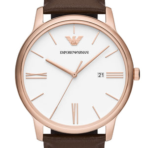 Buy Shop Emporio Armani Minimalist Quartz White Dial Brown Leather Strap Watch For Men - AR11572 USA Online