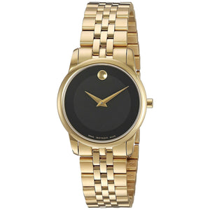 Buy Shop Movado Museum Classic Quartz Black Dial Gold Steel Strap Watch For Women - 0607005 USA Online