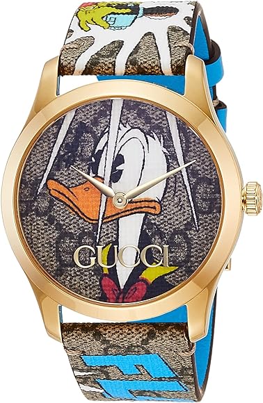 Buy Shop Gucci G Timeless Disney Donald Duck Brown Dial Brown Leather Strap Watch For Women - YA1264167 USA Online