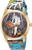 Buy Shop Gucci G Timeless Disney Donald Duck Brown Dial Brown Leather Strap Watch For Women - YA1264167 USA Online