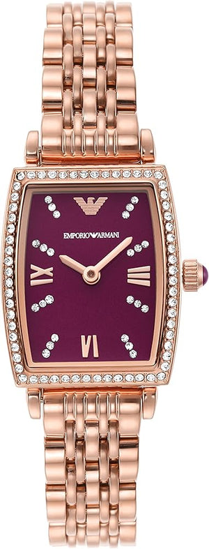 Buy Shop Emporio Armani Two Hand Diamonds Burgundy Dial Rose Gold Steel Strap Watch For Women - AR11488 USA Online