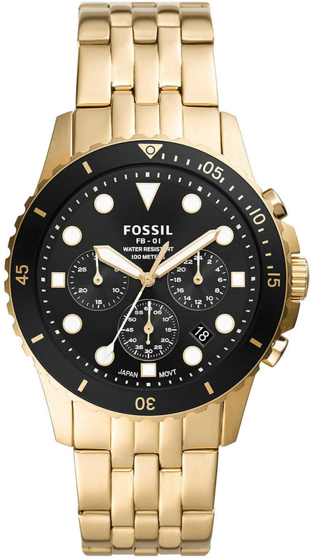 Buy Shop Fossil FB-01 Chronograph Black Dial Gold Steel Strap Watch for Men - FS5836 USA Online