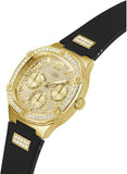 Guess Duchess Crystals Gold Dial Black Silicon Strap Watch For Women - GW0619L2