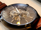 Buy Shop Fossil Townsman Automatic Skeleton Black Dial Brown Leather Strap Watch for Men - ME3181 USA Online