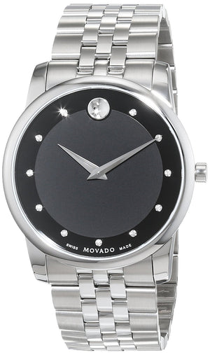 Buy Shop Movado Museum Diamonds Black Dial Silver Steel Strap Watch For Men - 606878 USA Online