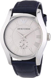 Emporio Armani Valente Quartz Silver Dial Grey Leather Strap Watch For Men - AR1666