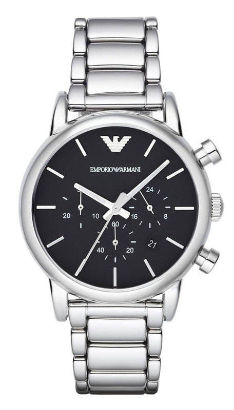 Buy Shop Emporio Armani Chronograph Black Dial Silver Steel Strap Watch For Men - AR1853 USA Online
