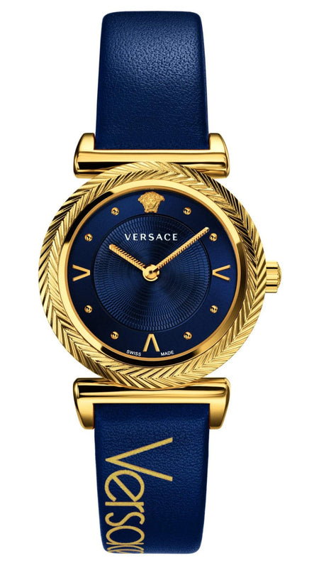 Buy Shop Versace Greca Blue Dial Blue Leather Strap Watch for Women - VERE00218 USA Online