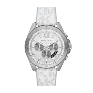 Buy Shop Michael Kors Brecken Chronograph Silver Dial White Leather Strap Watch For Men - MK8949 USA Online