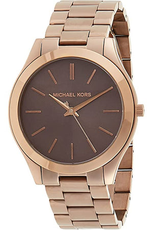 Buy Shop Michael Kors Slim Runway Brown Dial Rose Gold Stainless Steel Strap Watch for Women - MK3181 USA Online