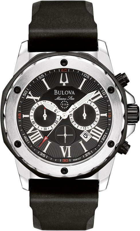 Buy Shop Bulova Marine Star Chronograph Black Dial Black Rubber Strap Watch for Men - 98B127 USA Online