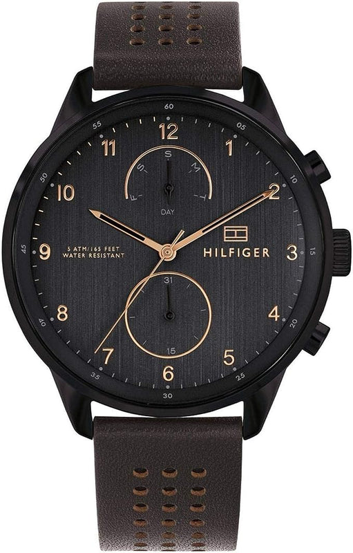 Buy Shop Tommy Hilfiger Chase Quartz Black Dial Brown Leather Strap Watch for Men - 1791577 USA Online