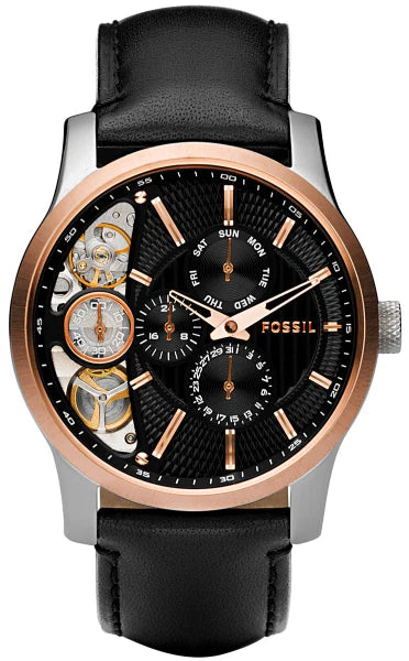 Buy Shop Fossil Twist Multi-Function Chronograph Black Dial Black Leather Strap Watch for Men - ME1099 USA Online