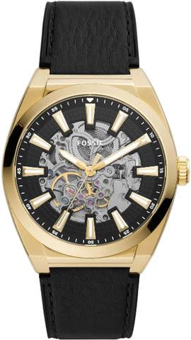 Buy Shop Fossil Everett Automatic Skeleton Black Dial Black Leather Strap Watch for Men - ME3208 USA Online