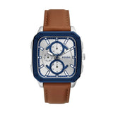 Buy Shop Fossil Inscription Multifunction Silver Dial Brown Leather Strap Watch for Men - BQ2658 USA Online