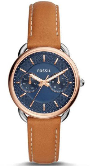 Buy Shop Fossil Tailor Date-Day Quartz Blue Dial Brown Leather Strap Watch for Women - ES4257 USA Online