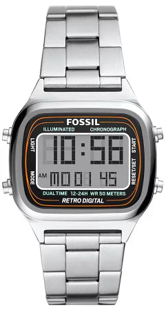 Buy Shop Fossil Retro Digital Silver Dial Silver Steel Strap Watch for Men - FS5844 USA Online