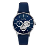 Armani Exchange Cayde Chronograph Blue Dial Blue Leather Strap Watch for Men - AX2746