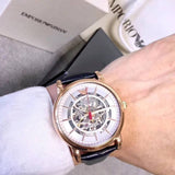 Buy Shop Emporio Armani Meccanico Silver Dial Blue Leather Strap Watch For Men - AR60009 USA Online