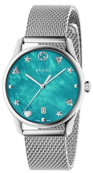 Buy Shop Gucci G-Timeless Turquiose Mother of Pearl Dial Silver Mesh Bracelet Watch For Women - YA1264039 USA Online