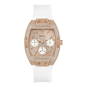 Buy Shop Guess Raven Diamonds Rose Gold Dial White Silicone Strap Watch for Women - GW0105L3 USA Online