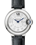 Buy Shop Cartier Ballon Bleu de Cartier Diamonds Silver Dial Black Leather Strap Watch for Women - W4BB0008 USA Online