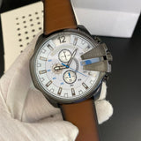 Buy Shop Diesel Mega Chief Chronograph White Dial Brown Leather Strap Watch For Men - DZ4280 USA Online