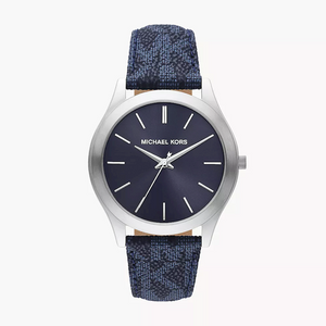 Buy Shop Michael Kors Slim Runway Analog Blue Dial Blue Leather Strap Watch For Men - MK8907 USA Online