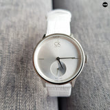 Calvin Klein Accent Silver Dial White Leather Strap Watch for Women - K2Y231K6