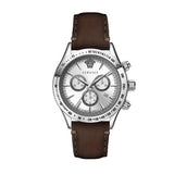 Versace Classic Chronograph Quartz Silver Dial Brown Leather Strap Watch For Men - VEV700119