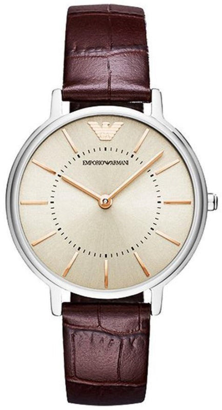 Buy Shop Emporio Armani Dress Quartz Silver Dial Brown Leather Strap Watch For Women - AR11063 USA Online