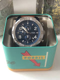 Buy Shop Fossil Bronson Chronograph Luggage Blue Dial Brown Leather Strap Watch for Men - FS5829 USA Online